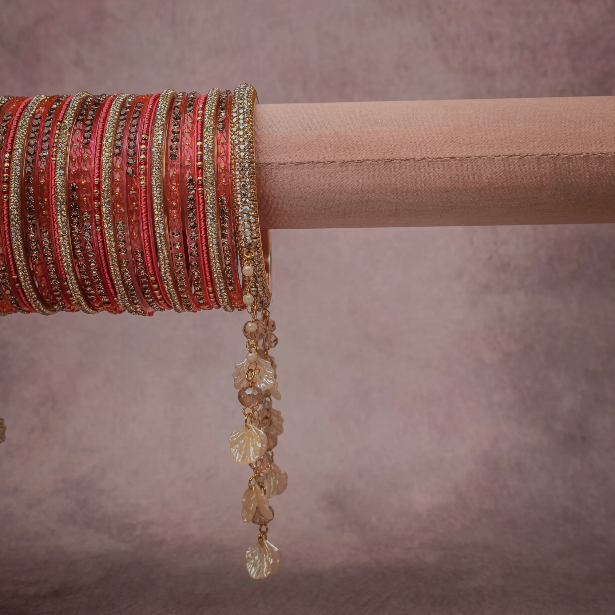 The Femminari Crown- Jewellery beyond luxury. A crown colour Coral Pink set, complemented by Gold, Clear Diamond, Champagne, Iridescent Cream, featuring Glass, Rhinestone, Gold-tone Metal, Mother-of-Pearl, Thread. A treat for the eyes, hands and heart- absolutely unforgettable.